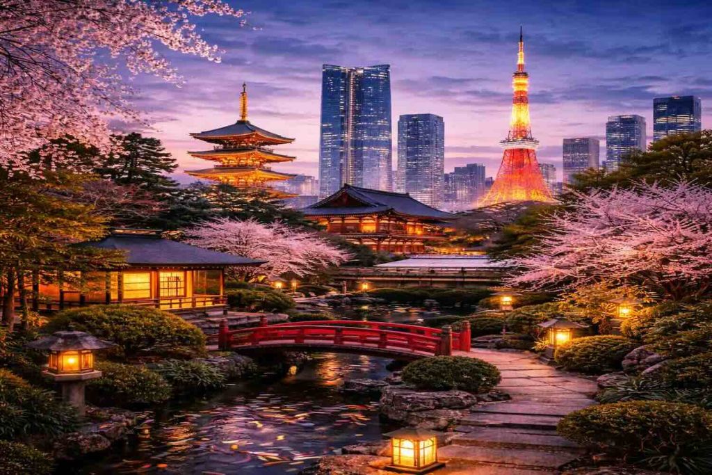 Japan Tokyo at twilight with traditional serenity